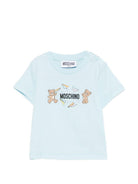 T-shirt per neonati Moschino Kids azzurra con stampa Teddy sul davanti MUM04MLAA01 40304 MOSCHINO KIDS 