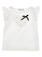 T-shirt per bambina Monnalisa bianca con ruches e applicazione a cuore 11G616 7201 0099 MONNALISA KIDS 