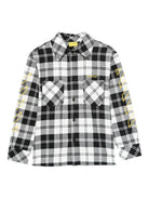 Camicia per bambino Off-White Kids bianco e nero con motivo a quadri OBGA001F25FAB001 1018 OFF WHITE KIDS 