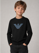 T-shirt per bambino Emporio Armani Kids blu con logo sul davanti EB001666 AF16162 UB118 EMPORIO ARMANI KIDS 