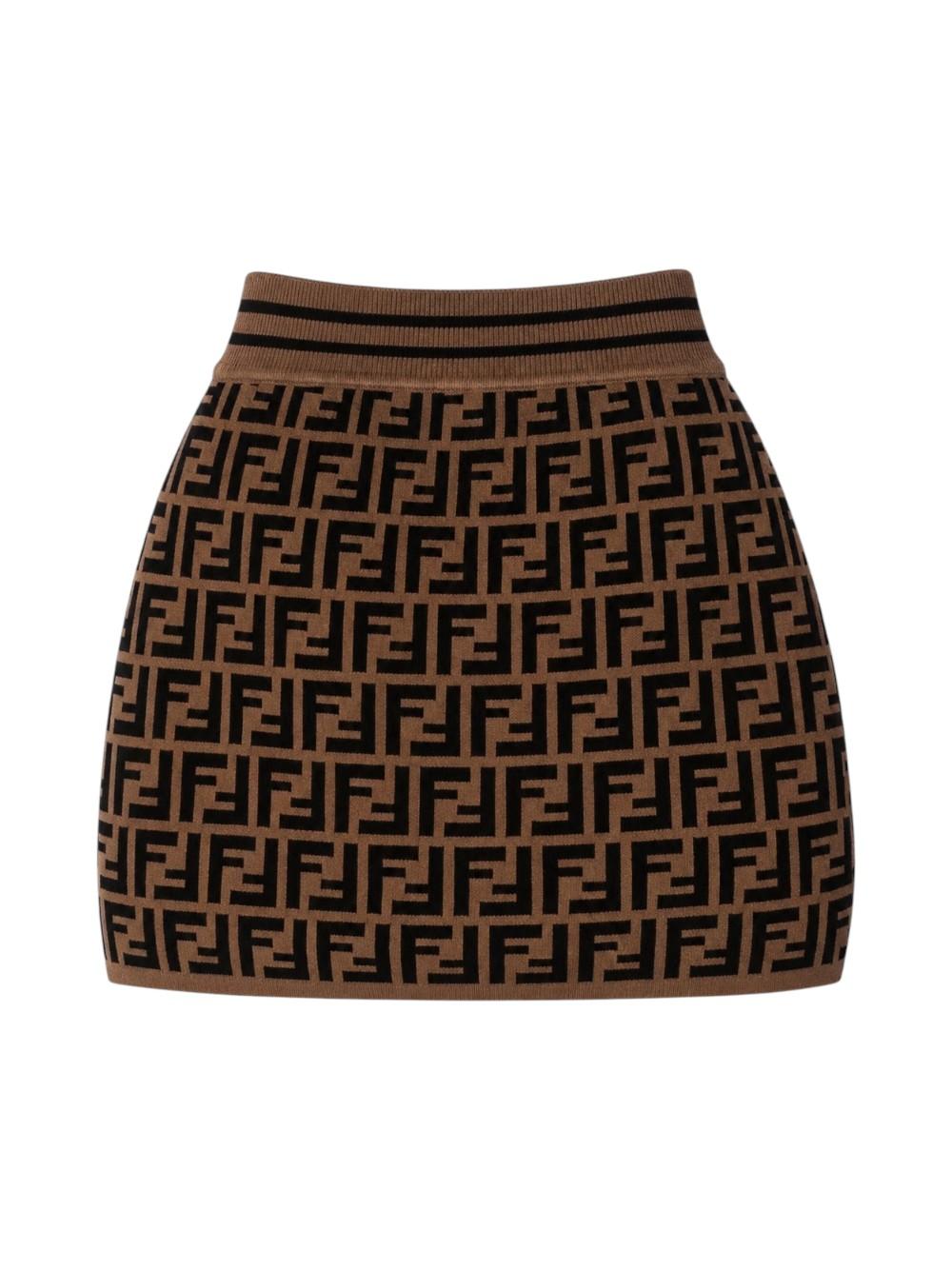 Gonna per bambina Fendi Kids marrone con dettaglio logo FF all-over JFG070 AEYD F15B6 FENDI KIDS 
