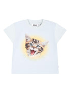 T-shirt per neonato Molo bianco con stampa gatto 6S25A204 3914 MOLO KIDS 