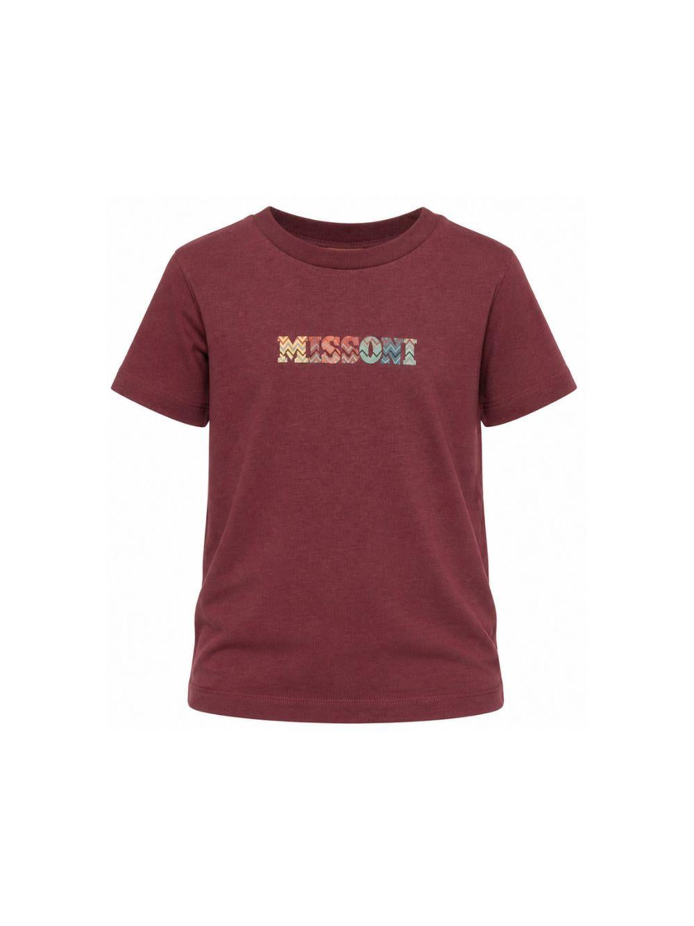T-shirt per bambini Missoni Kids bordeaux con scritta logo multicolore MZ8H31 Z3672 530 MISSONI KIDS 