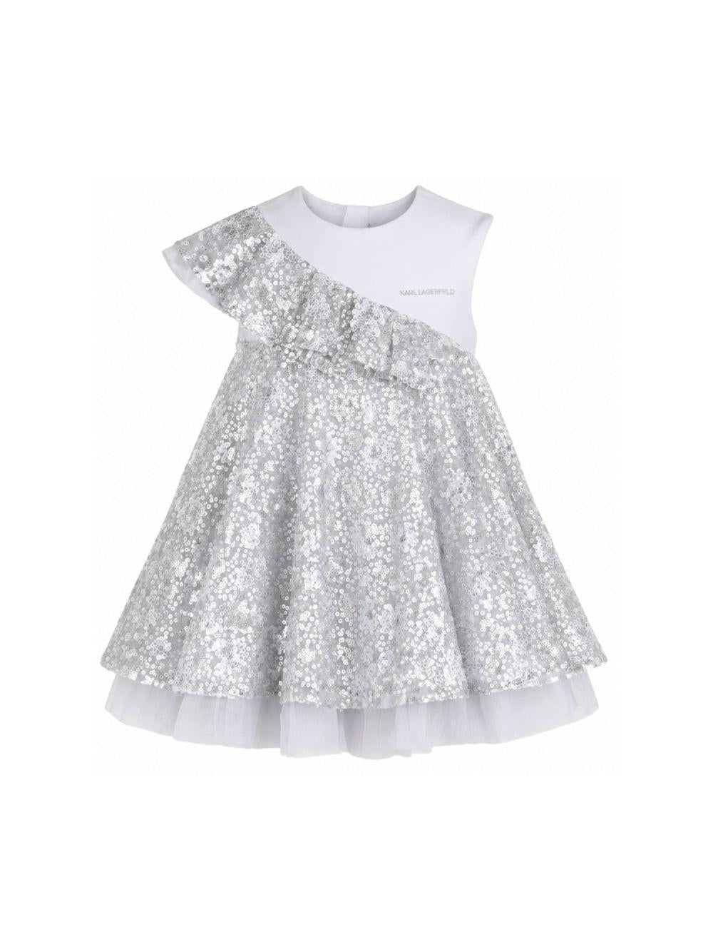 Abito per bambina Karl Lagerfeld Kids color argento con decorazione con paillettes Z31139 M31 KARL LAGERFELD KIDS 