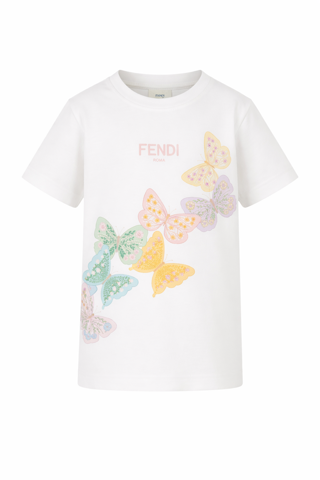 T-shirt per bambina Fendi Kids bianca con stampa farfalle sul davanti JFI409 7AJ F0TU9 FENDI KIDS 