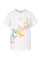 T-shirt per bambina Fendi Kids bianca con stampa farfalle sul davanti JFI409 7AJ F0TU9 FENDI KIDS 