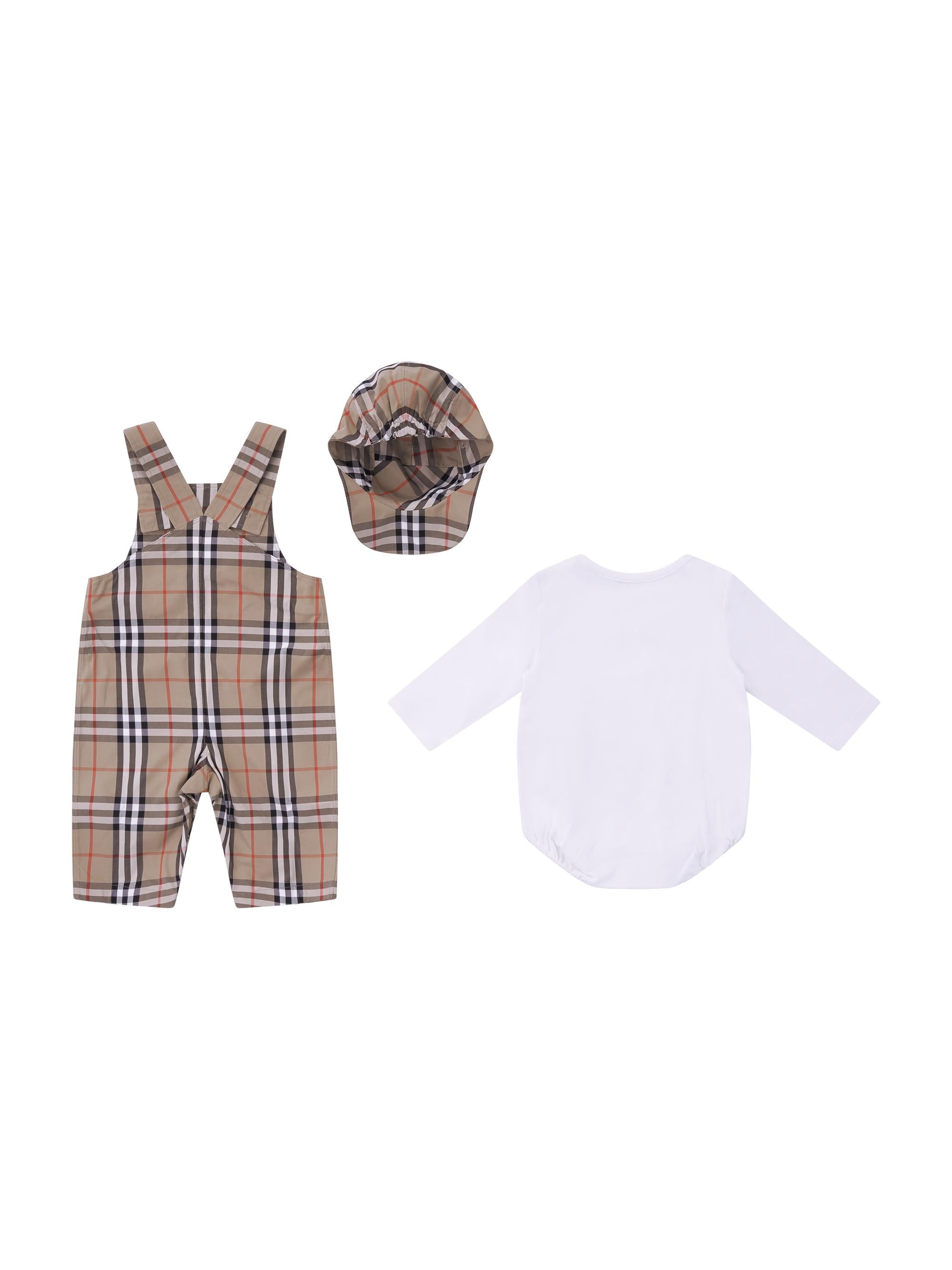 Set tre pezzi per neonato Burberry Kids beige con caratteristico motivo Vintage Check 8117965 B9368 BURBERRY KIDS 