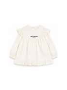 T-shirt per neonata Balmain Kids bianca con dettagli con volant BZ8010 Z3672 102NE BALMAIN KIDS 