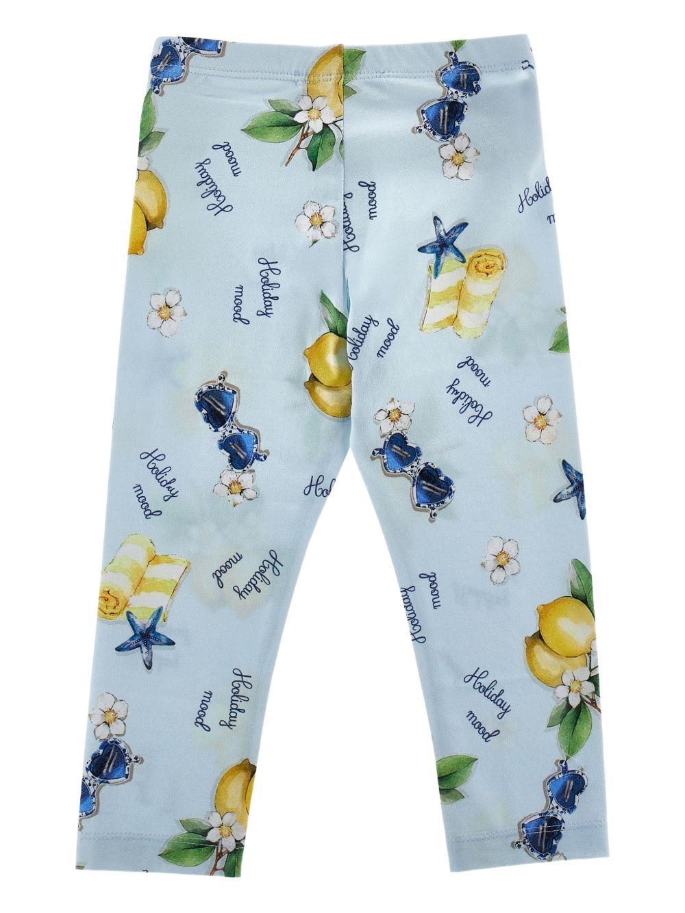 Leggins per bambina Monnalisa Kids azzurri con stampa Holiday Mood all-over 19G421NP 7752 0052 MONNALISA KIDS 