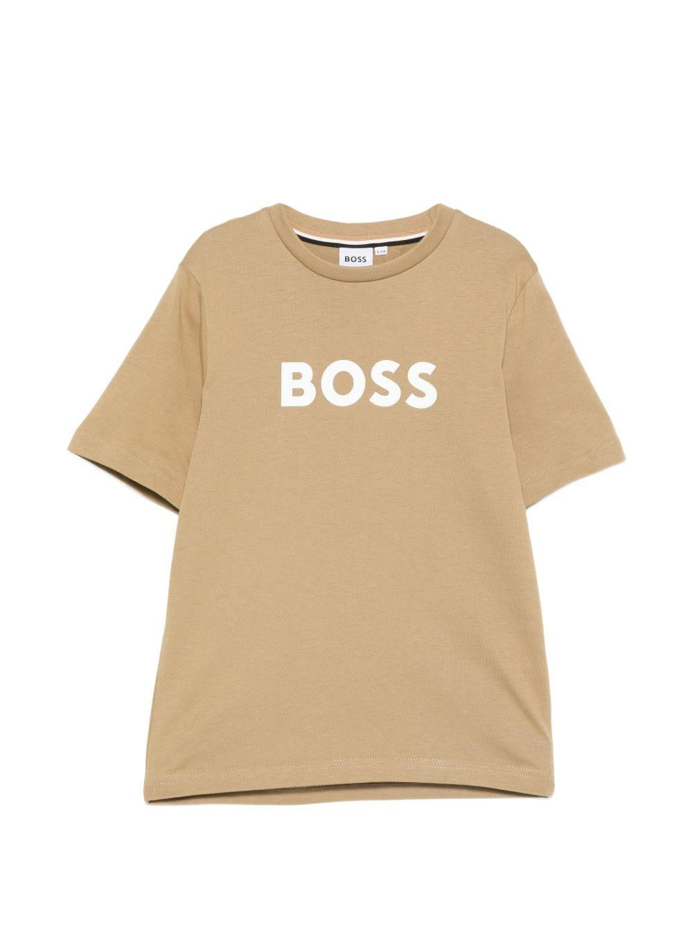T-shirt per bambino Boss Kids beige con stampa logo J52711 295 BOSS KIDS 
