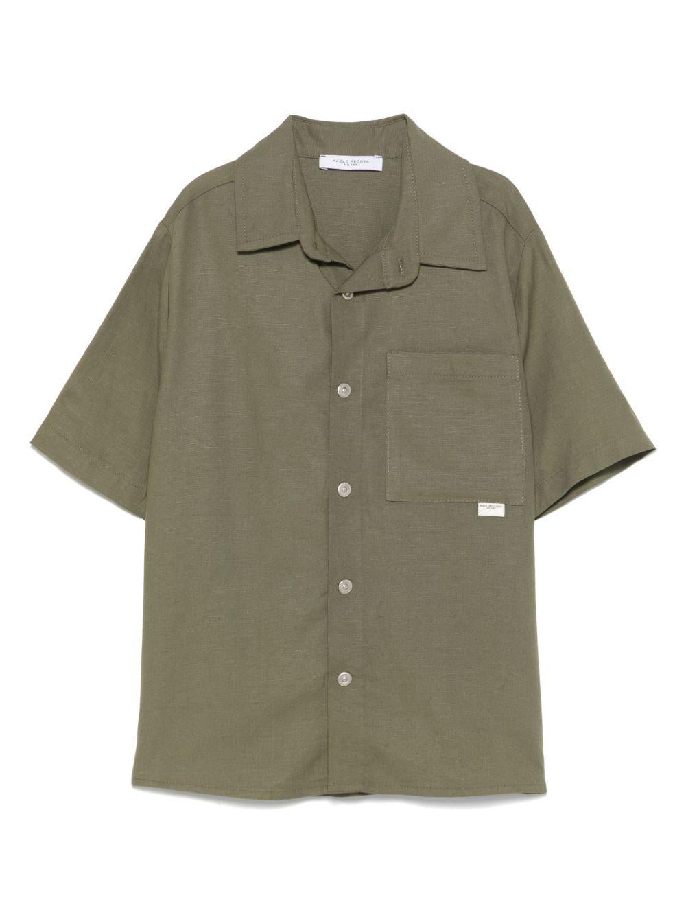 Camicia a maniche corte per bambino Paolo Pecora Kids verde con orlo curvo PP4001 OLIVA PAOLO PECORA KIDS 
