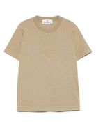 T-shirt per bambino Stone Island Junior con ricamo con logo con orlo dritto K1S162100009S0050 V009A STONE ISLAND KIDS 