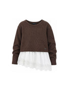 Maglione per bambina Monnalisa Kids marrone con rifinitura in pizzo 41H607 8214 0006 MONNALISA KIDS 