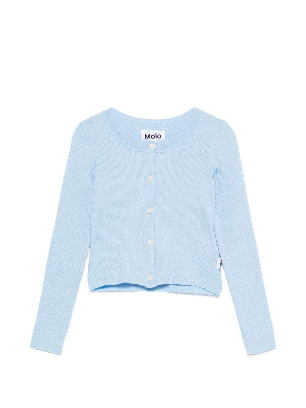 Cardigan per bambina Molo azzurro maniche lunghe a coste Giselle 2S26K308 5637 MOLO KIDS 