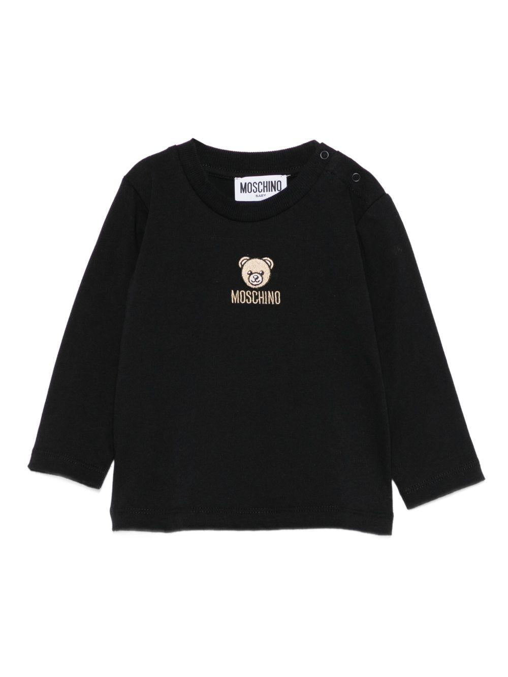T-shirt per neonati Moschino Kids nero con orsetto ricamato M9O00RLAA10 60100 MOSCHINO KIDS 