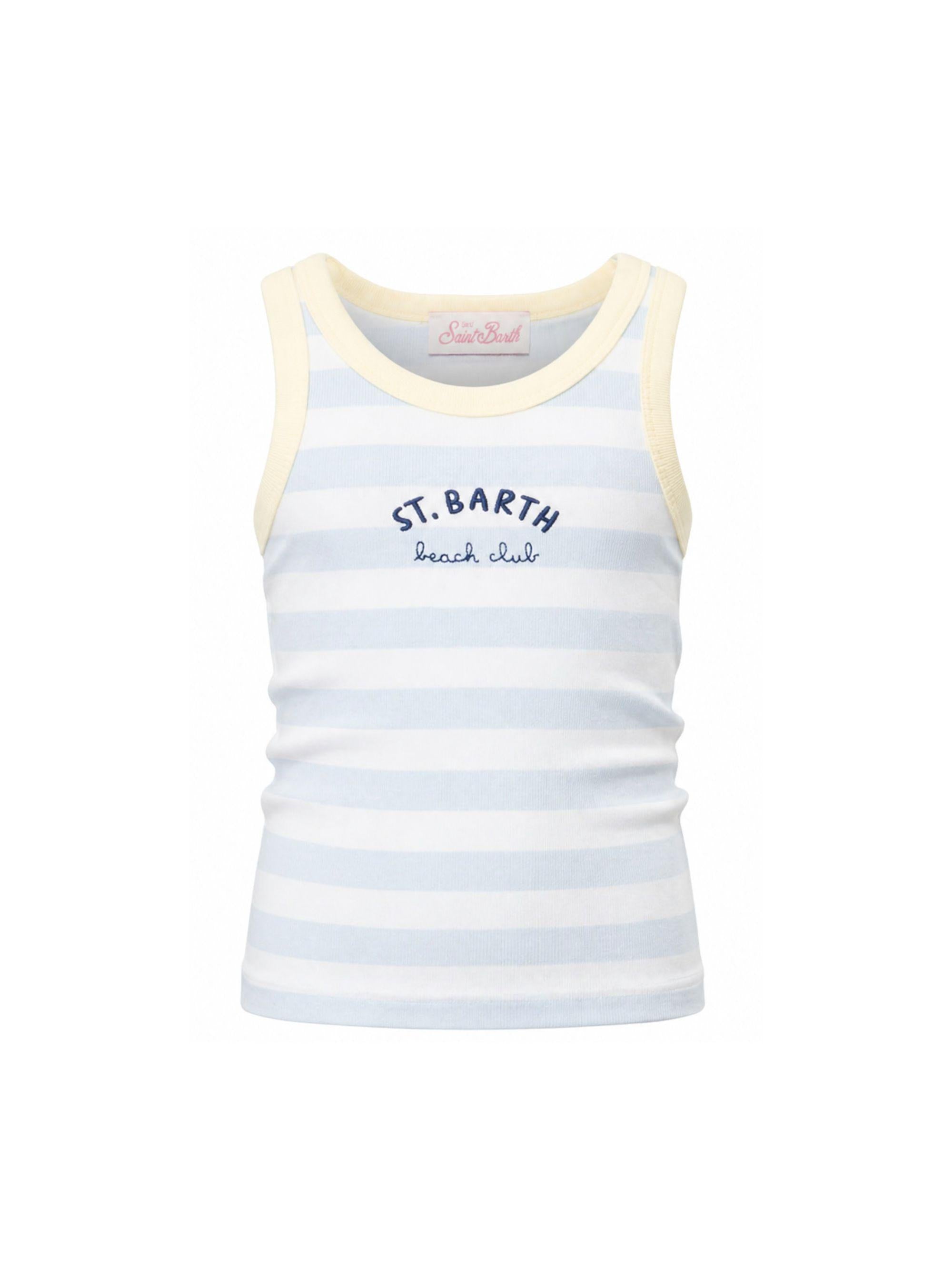 Canotta per bambina MC2 Saint Barth Kids bianca e azzurra con motivo a righe BLUE002 03775L MC2 ST. BARTH KIDS 