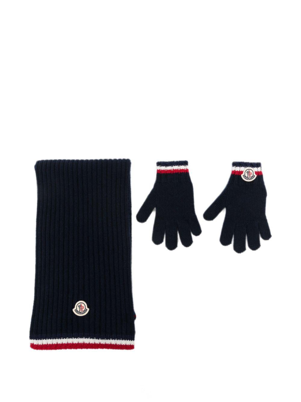 Set sciarpa e guanti per bambini Moncler Enfant blu con logo ricamato L29543G00002M4281 745 MONCLER KIDS 