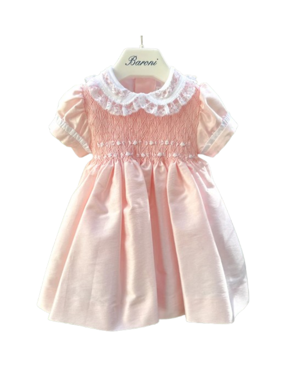 Abito per neonata Baroni rosa in tulle con colletto in pizzo 10904 ROSA BARONI 