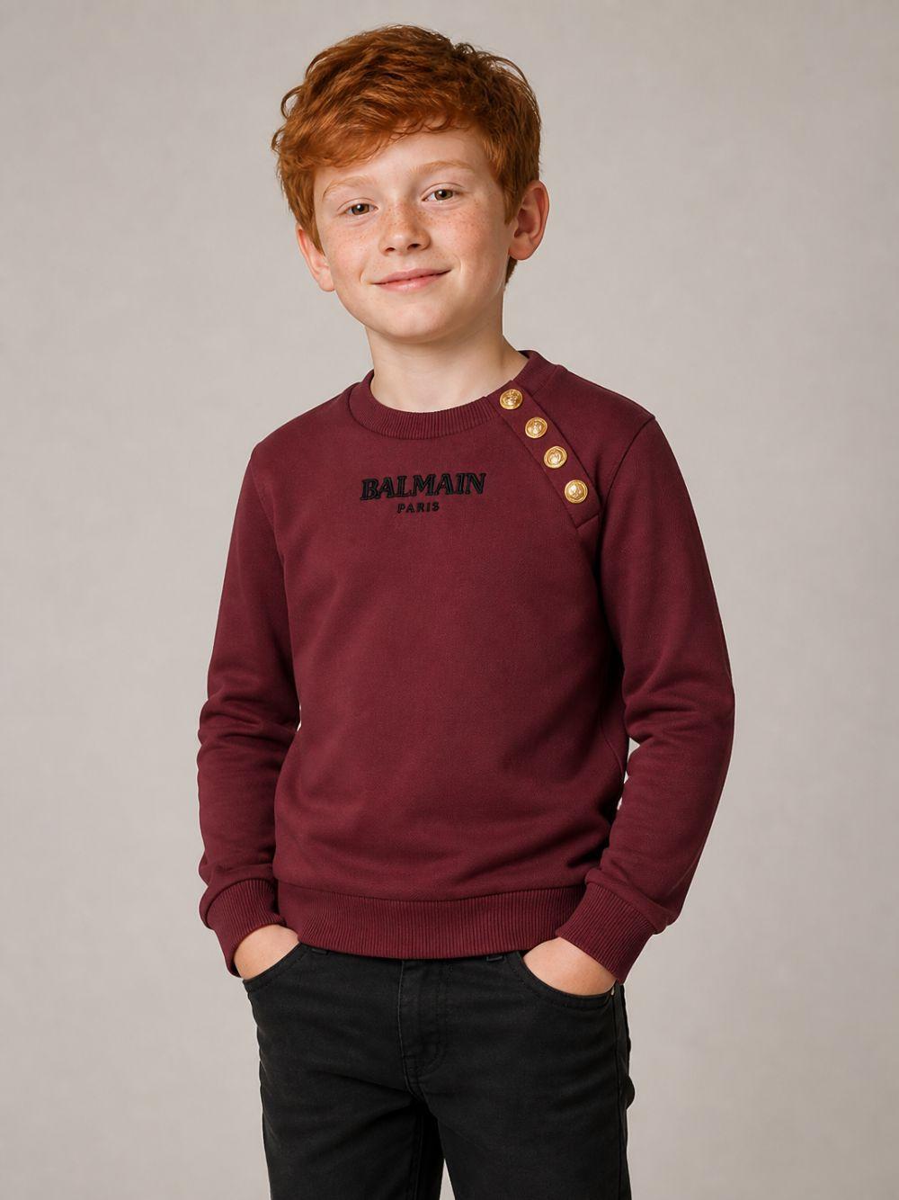 Felpa per bambino Balmain Kids bordeaux con dettaglio con bottoni oro BZ4I10 Z3183 530OR BALMAIN KIDS 