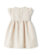Abito a righe per neonata Il Gufo beige con dettagli plissettati P25VM782R1000NB 304 IL GUFO KIDS 