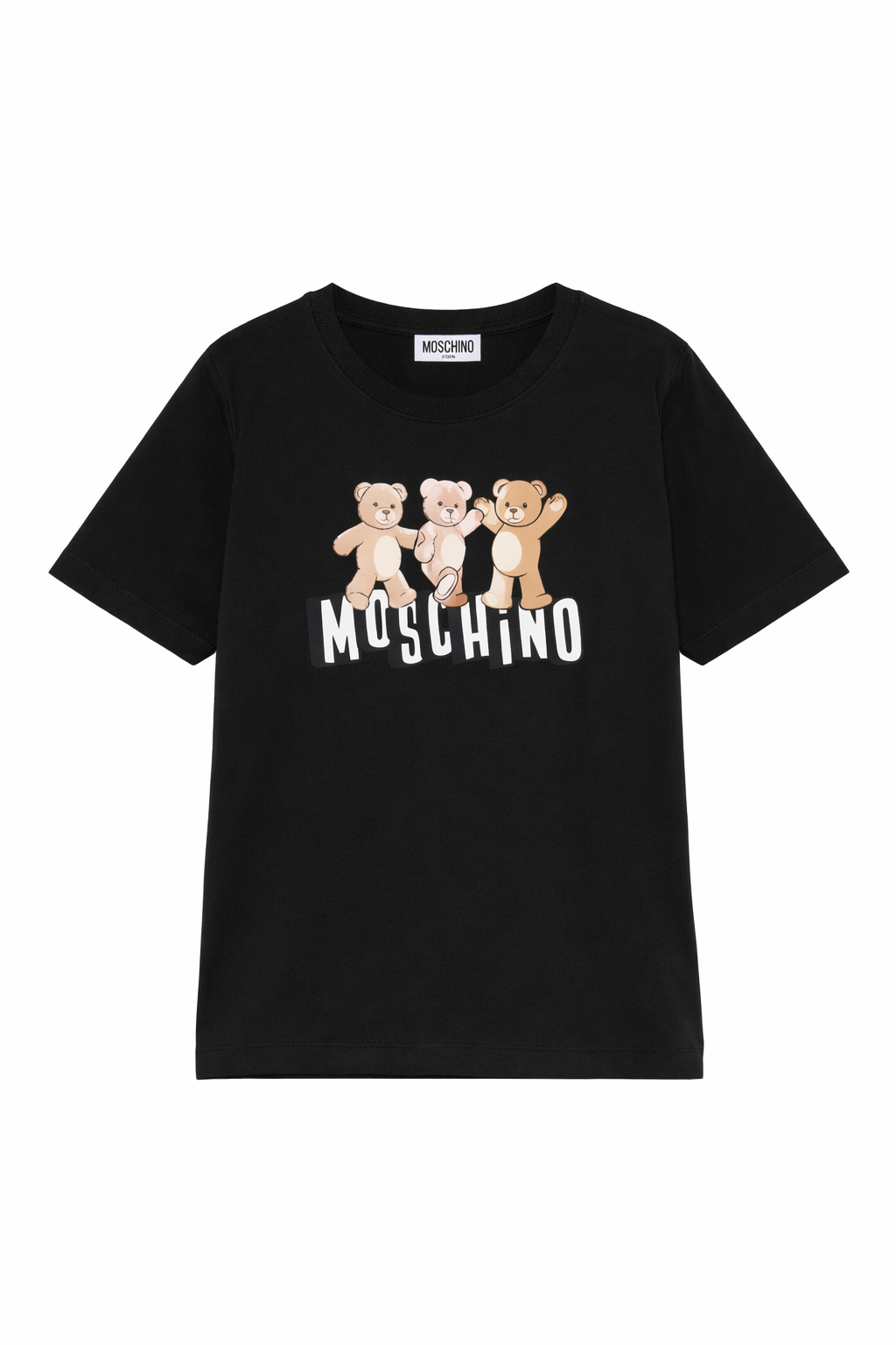 T-shirt per bambini Moschino Kids nera con stampa grafica orsetti HUM05PLAA23 60100 MOSCHINO KIDS 