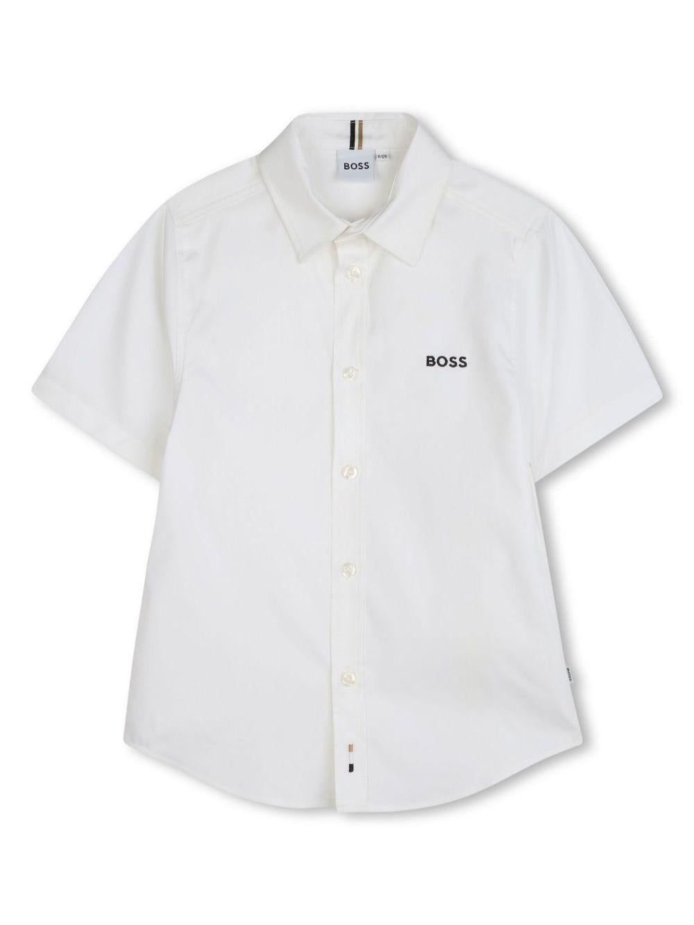 Camicia a maniche corte per bambino BOSS Kidswear bianco con logo sul petto J52273 10P BOSS KIDS 