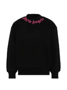 Felpa per bambina Palm Angels Kids nera con stampa logo fucsia PGBA013S26FLE004 110 PALM ANGELS KIDS 