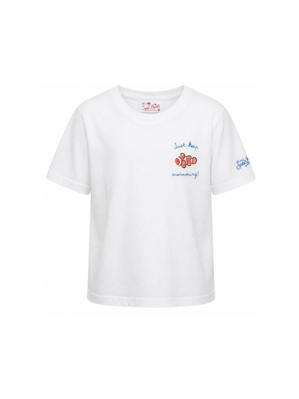 T-shirt per bambino MC2 Saint Barth Kids bianca con ricamo sul petto POT0002 02180L MC2 ST. BARTH KIDS 