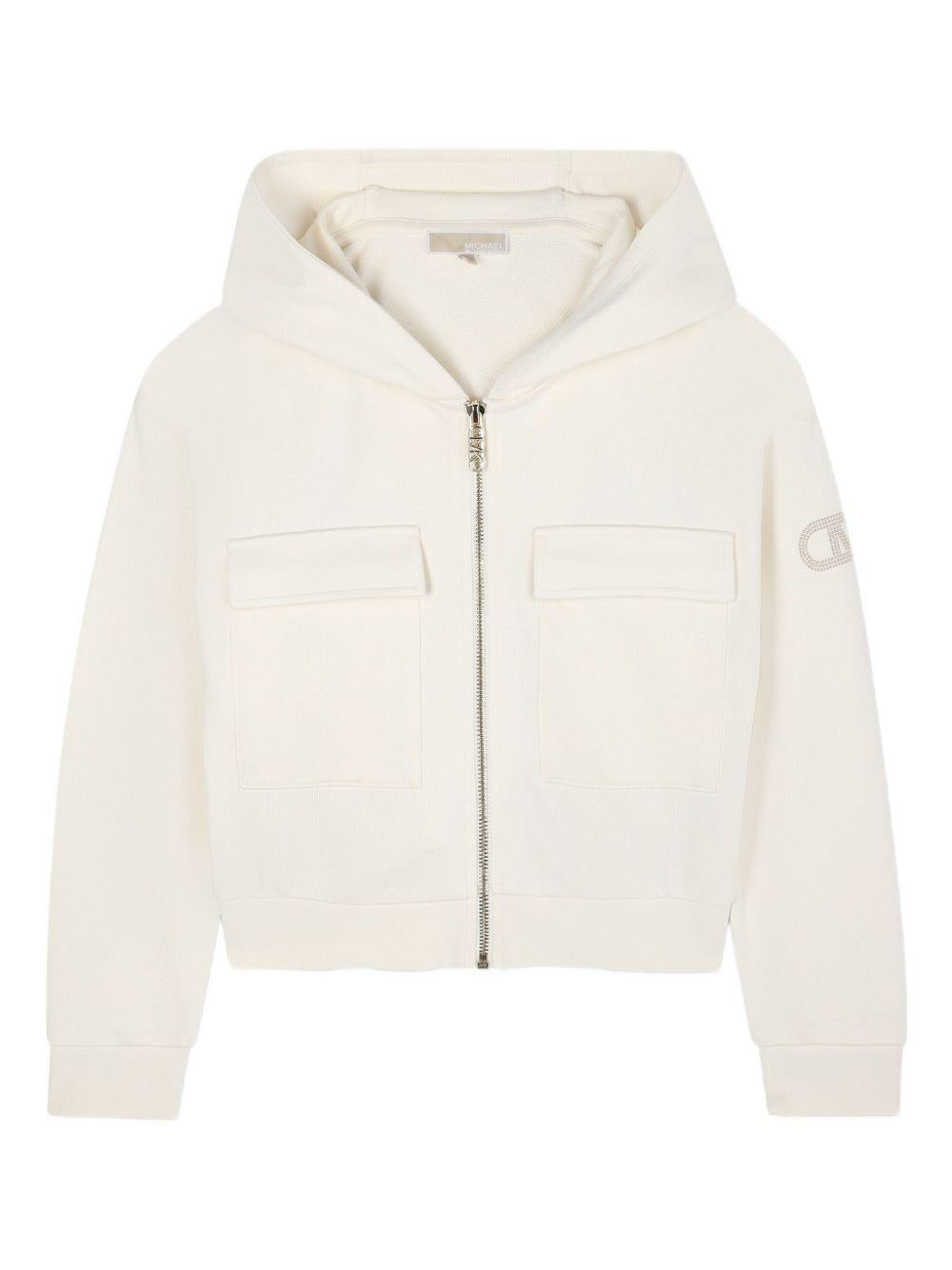Felpa con cappuccio per bambina Michael Kors Kids bianca con zip R30471 190 MICHAEL KORS KIDS 