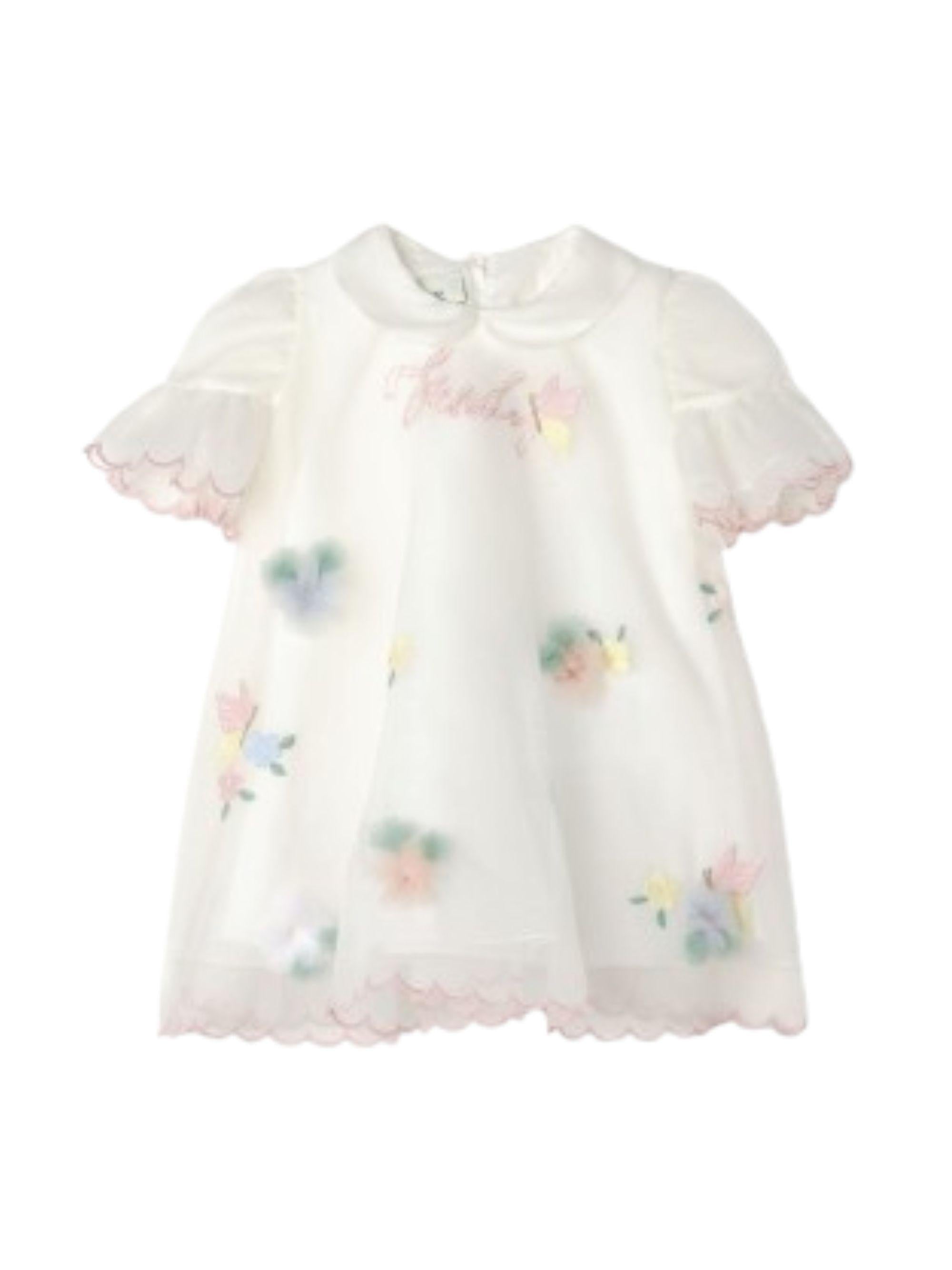 Abito per neonata Fendi Kids bianco con dettagli floreali BFB608 AG20 F0TU9 FENDI KIDS 