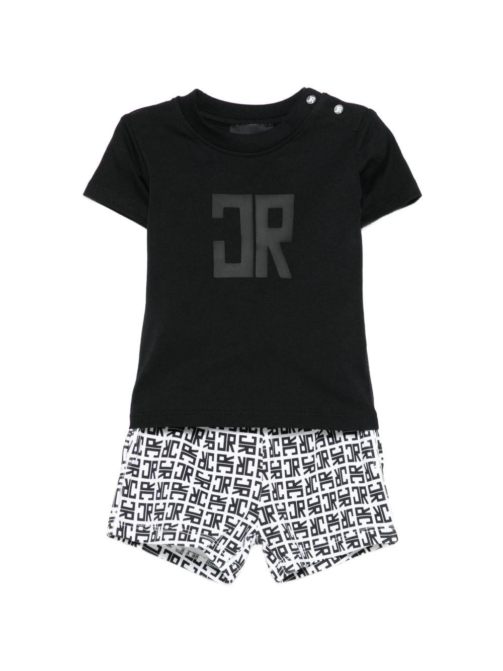 Completo t-shirt e shorts per neonato John Richmond Junior nero con dettagli logo RIP26023CJ BLACK JOHN RICHMOND KIDS 