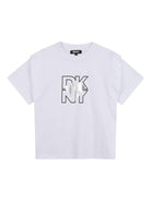 T-shirt per bambina DKNY Kids bianca con stampa con logo D62417 10B DKNY 