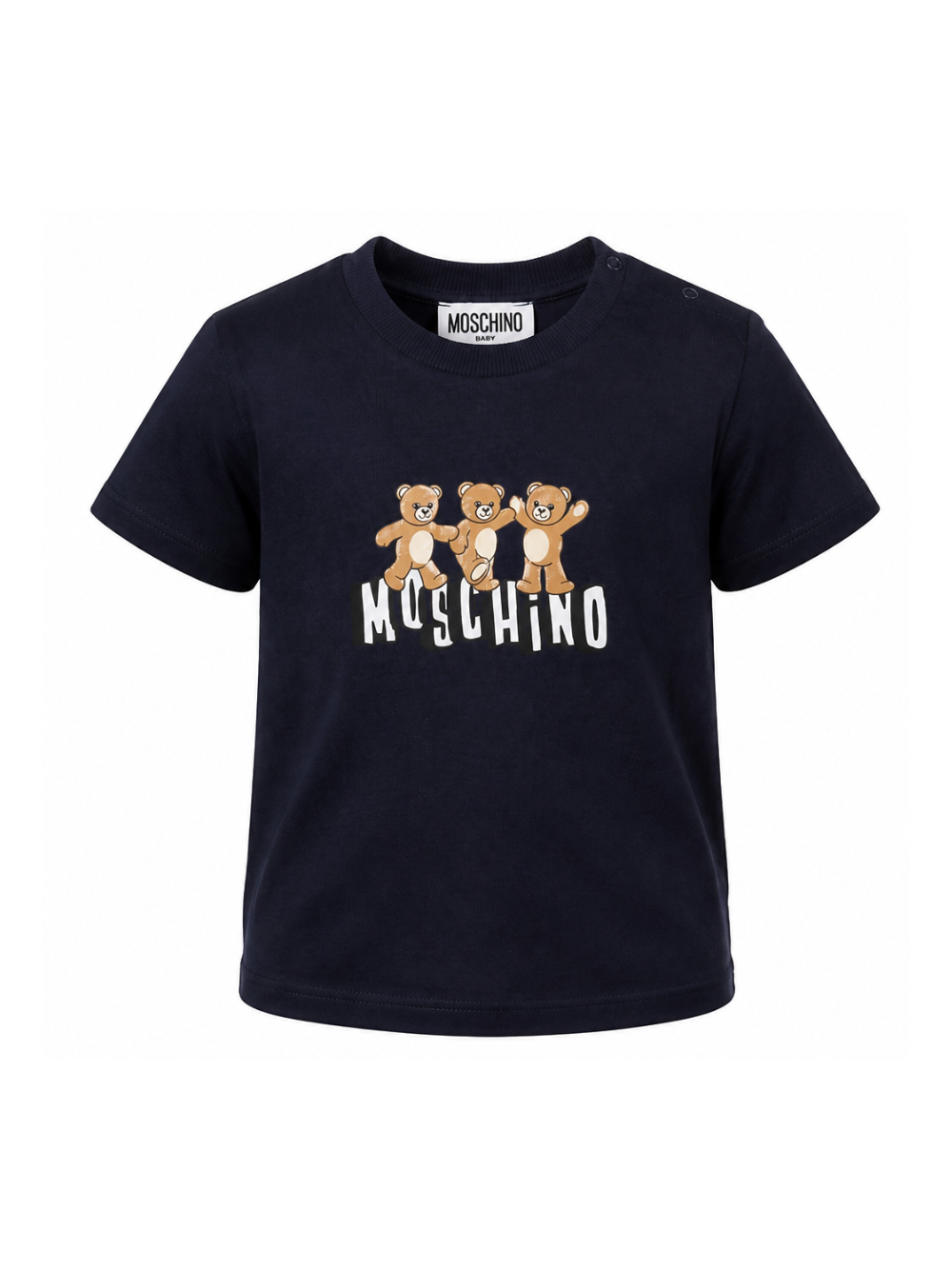 T-shirt per neonati Moschino Kids nera con stampa tre Teddy Bear sul davanti MUM04KLAA17 40016 MOSCHINO KIDS 