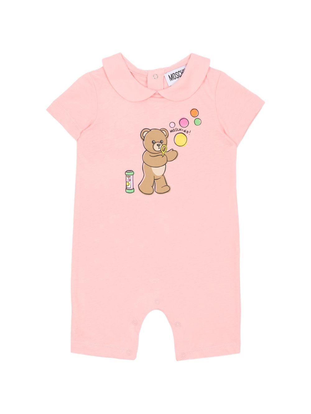 Tutina per neonati Moschino Kids rosa con stampa grafica Orsetto con bolle di sapone MUT04MLAA03 50209 MOSCHINO KIDS 