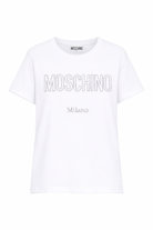 T-shirt per bambina Moschino Kids bianca con logo con strass HHM06KLBA10 10101 MOSCHINO KIDS 