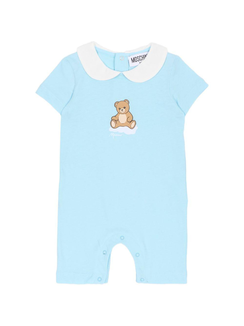 Tutina per neonati Moschino Kids azzurra con stampa Teddy Bear su nuvola MUT04NLAA03 40304 MOSCHINO KIDS 