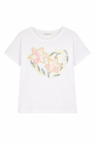 T-shirt per bambina Billieblush bianca con stampa fiori U21934 10P BILLIEBLUSH 