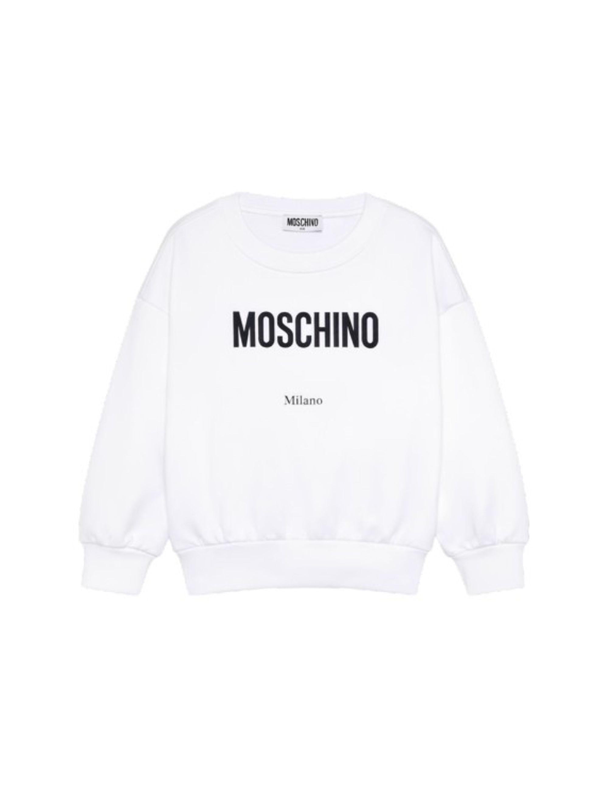 Felpa per bambino Moschino Kids bianca con logo sul davanti HUF09NLCA32 10101 MOSCHINO KIDS 