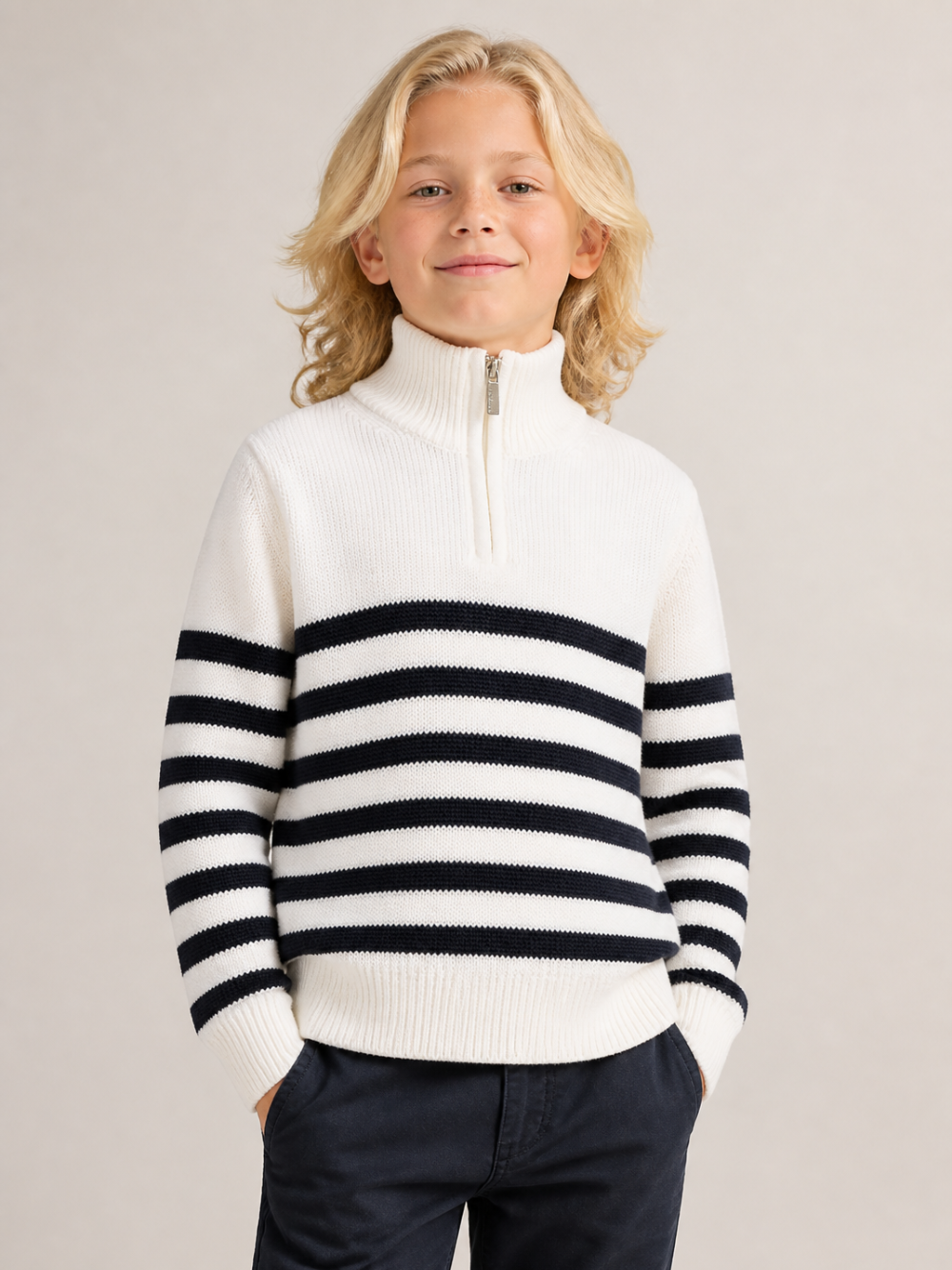 Maglione per bambino Paul & Shark Kids bianco con motivo a righe orizzontali WUW006LHE88 10057 PAUL & SHARK KIDS 