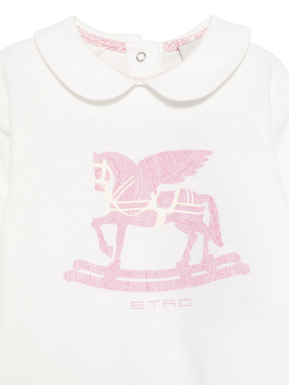Set tutina, bavaglino e cappellino per neonata ETRO KIDS bianchi con stampa Pegaso (set 3 pezzi) GYB540 Z3672 102RS ETRO KIDS 