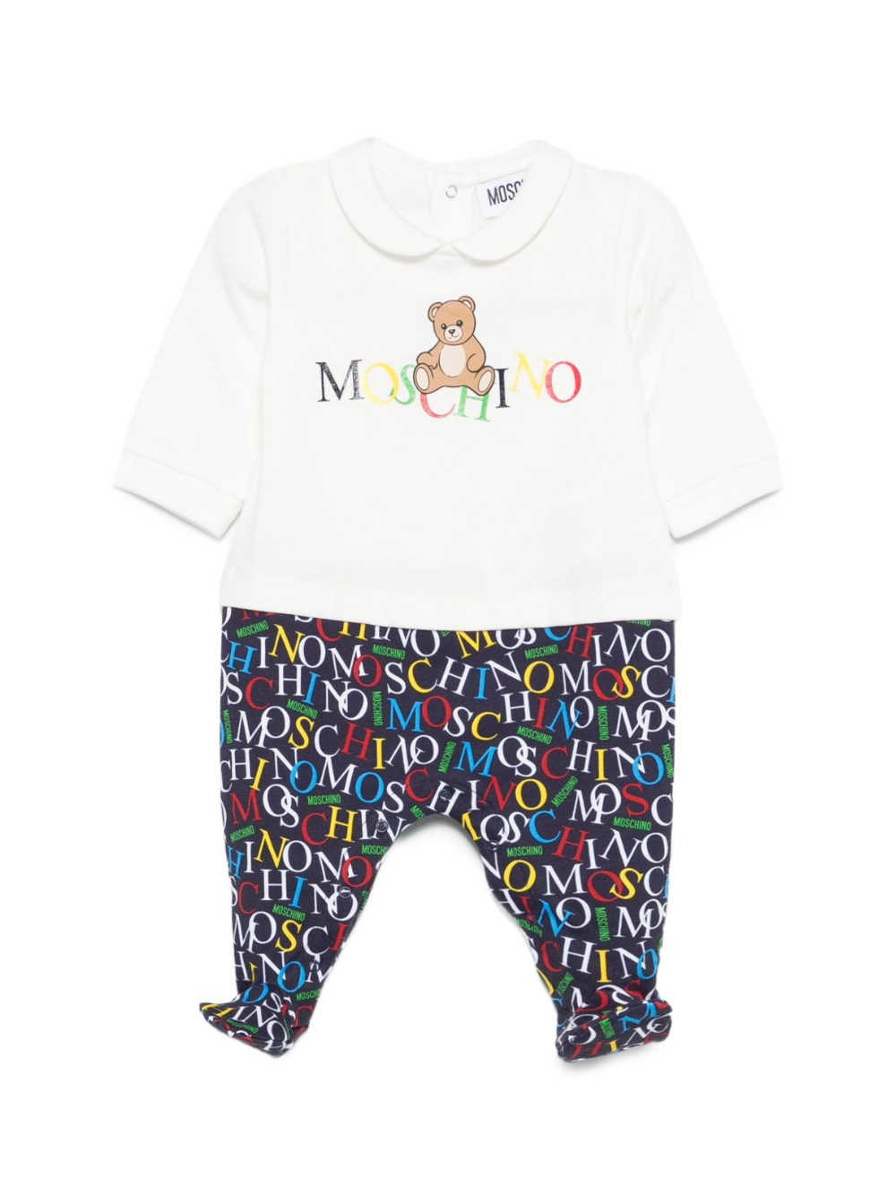Pigiama per neonato Moschino Kids bianco con stampa Teddy MMY06ZLCA60 84804 MOSCHINO KIDS 