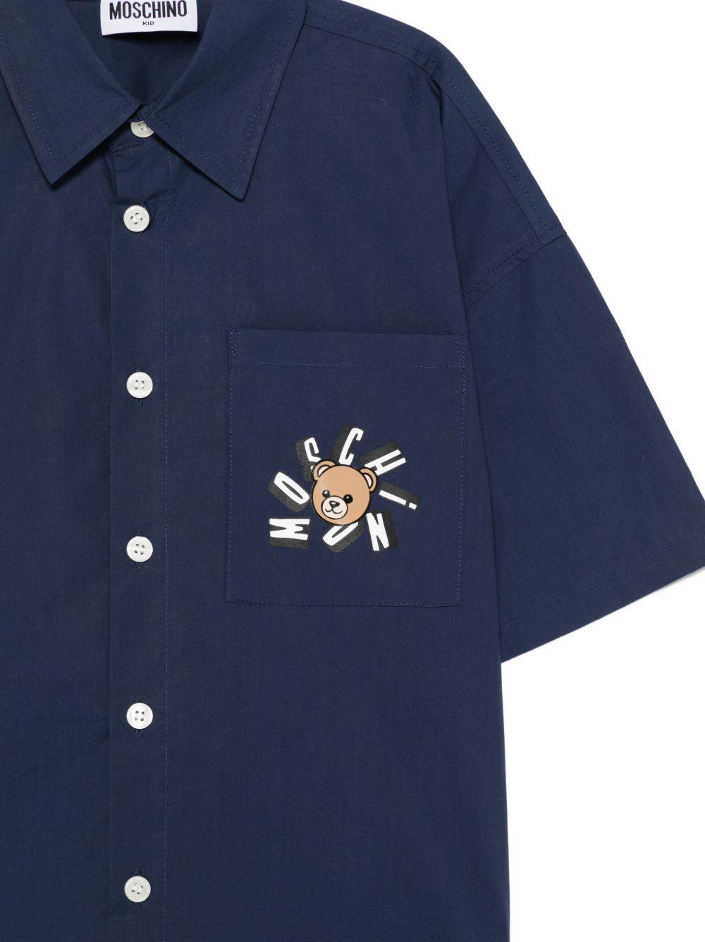 Camicia per bambino Moschino Kids blu con colletto classico HUC01WLLA10 40016 MOSCHINO KIDS 