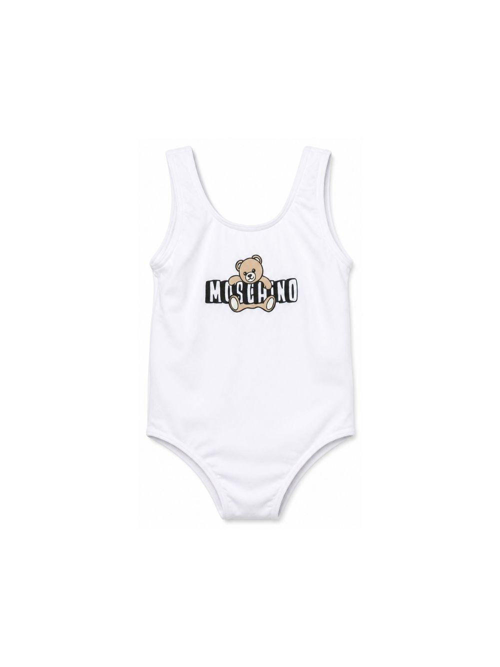 Costume da bagno per neonata Moschino Kids bianco con stampa grafica sul davanti M2L00ALKA11 10101 MOSCHINO KIDS 