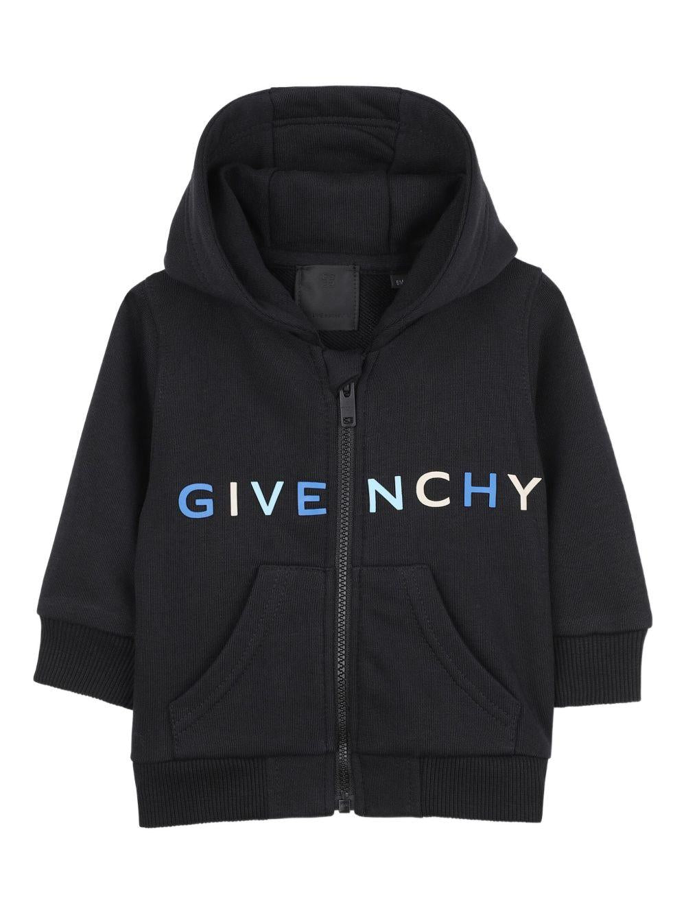 Felpa per neonato Givenchy Kids nera con scollo con cappuccio H30880 09B GIVENCHY KIDS 