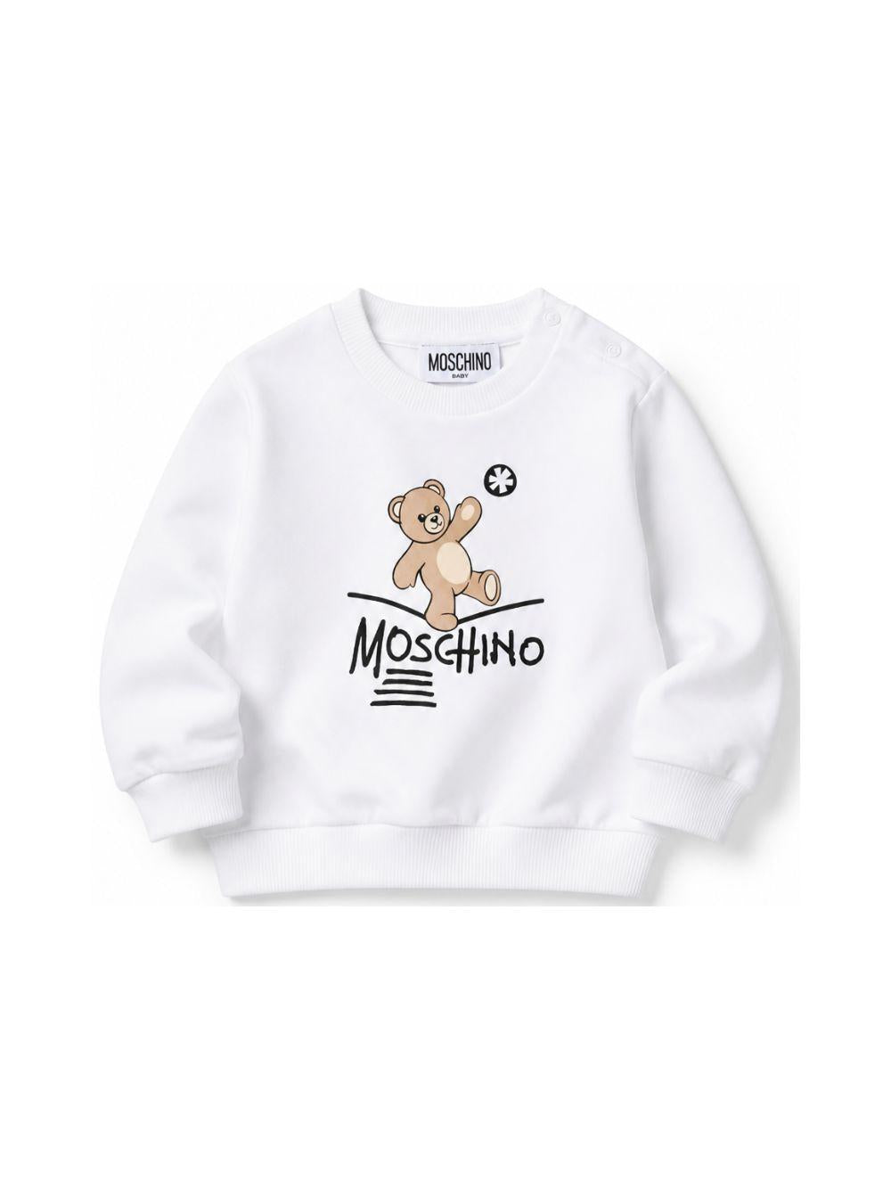 Felpa per neonati Moschino Kids bianca con stampa Teddy Bear MVF060LCA83 10101 MOSCHINO KIDS 