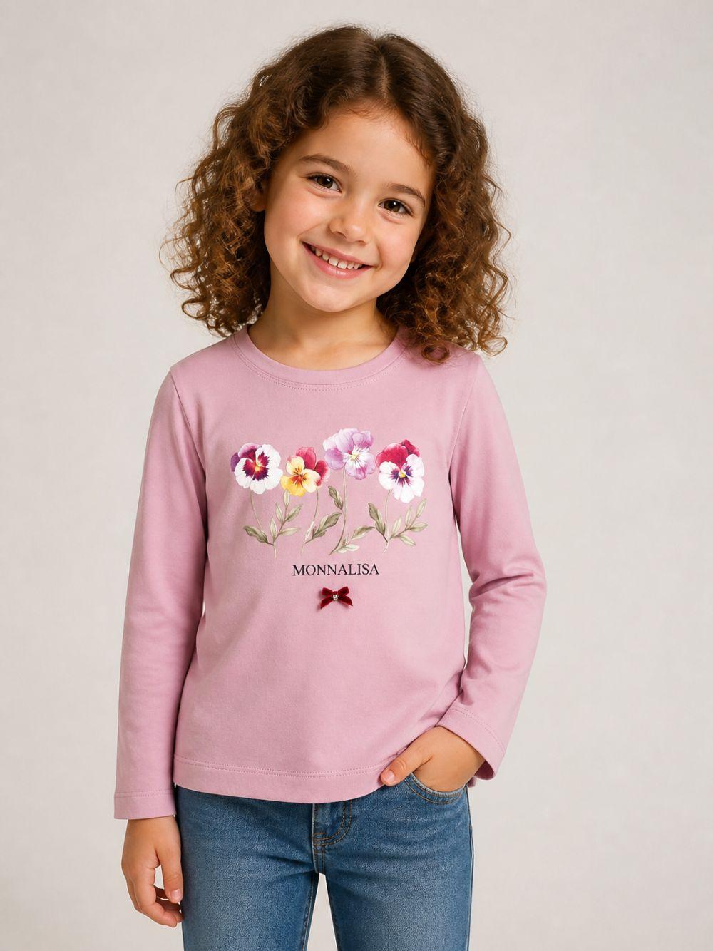 T-shirt per bambina Monnalisa Kids rosa con stampa a fiori 11H615 8201 0063 MONNALISA KIDS 