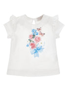 T-shirt per neonata Monnalisa bianca con stampa fiori sul davanti 39G602 7002 0099 MONNALISA KIDS 
