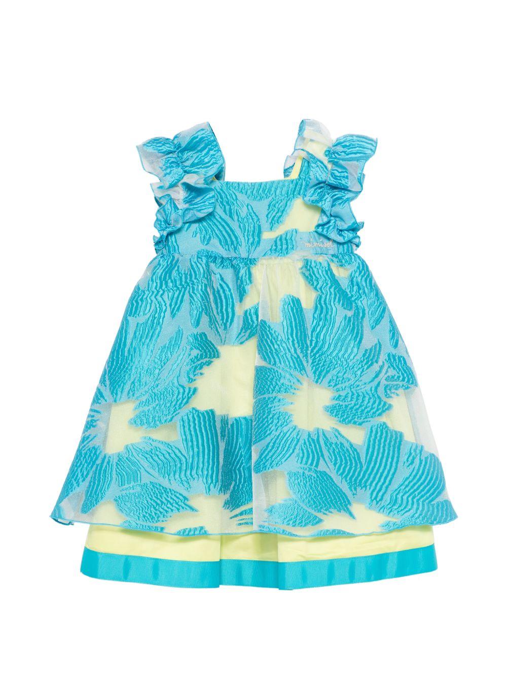 Abito per bambina Mi Mi Sol azzurro con bretelle con ruches MFAB764TS1090 TUR MIMISOL KIDS 