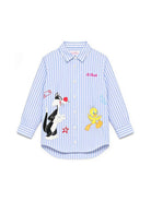 Camicia a righe per bamabina MC2 Saint Barth Kids x Looney Tunes azzurra con stampa grafica BRIG003 01933L MC2 ST. BARTH KIDS 