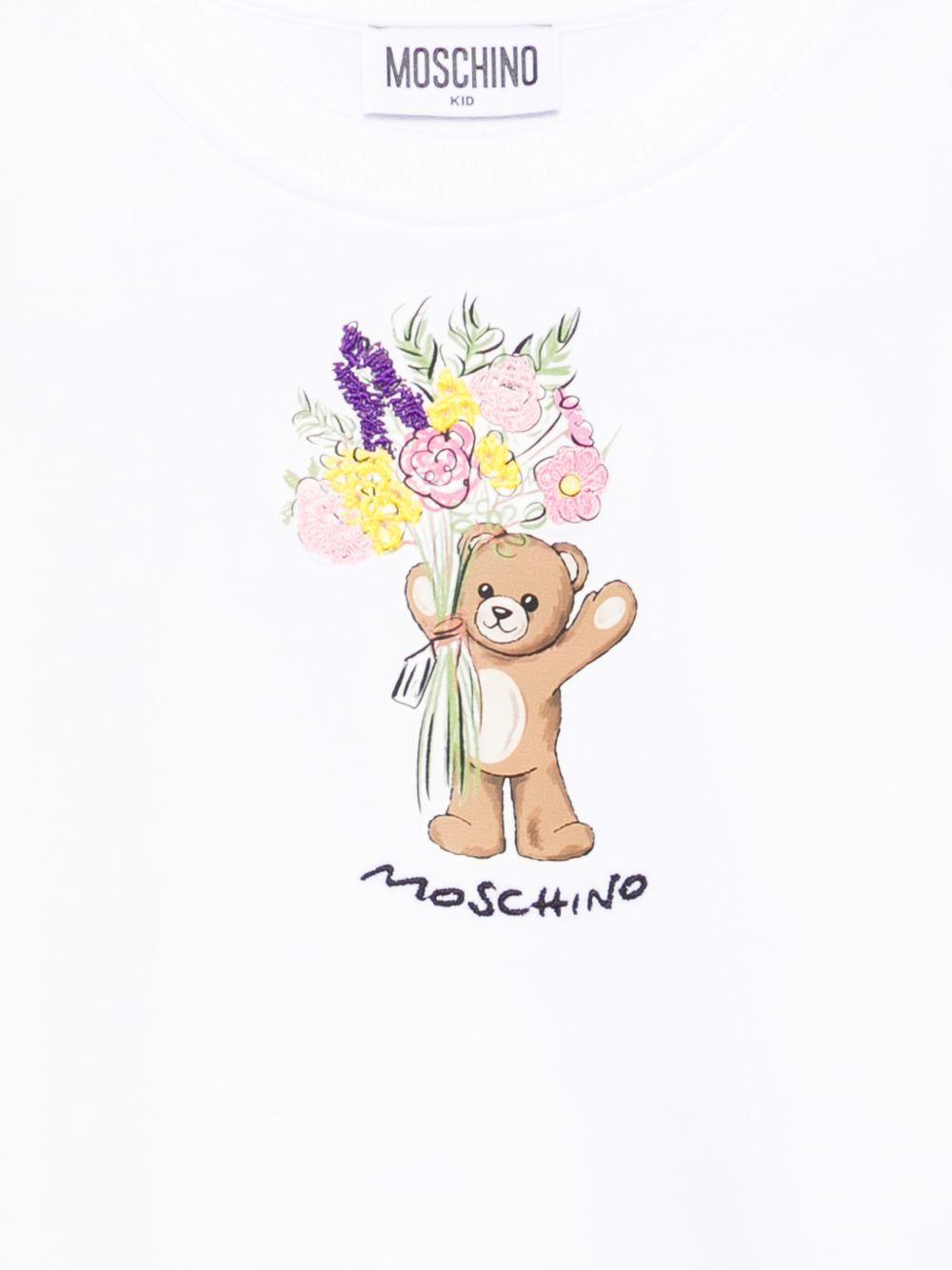 Felpa per bambina Moschino Kids bianca con stampa Teddy Bear HLF02MLDA00 10101 MOSCHINO KIDS 